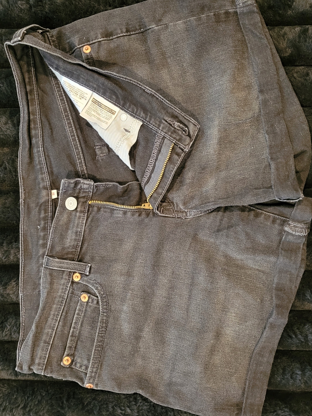Dark Gray Denim Shorts with Front Zip